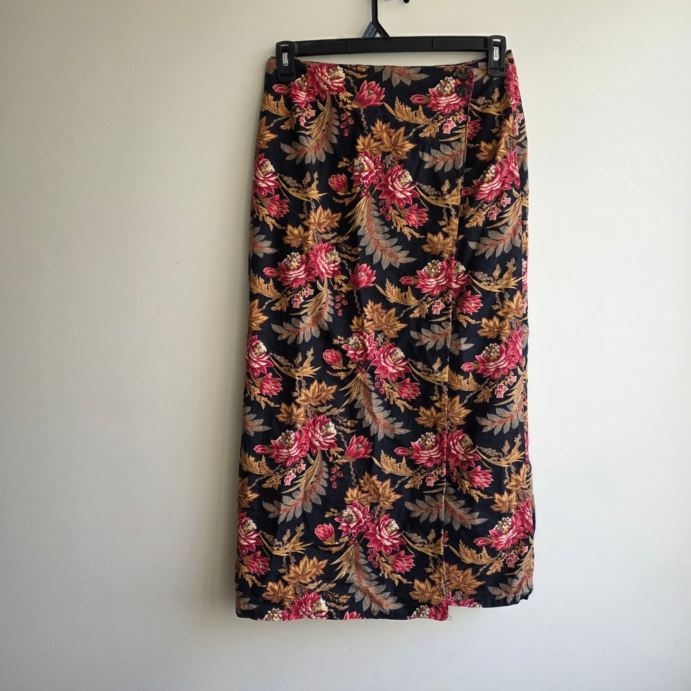 Eleanor Cotton VTG 90s Floral Linen Blend Midi Skirt Size 10 Tapestry Feminine